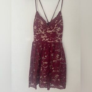Elegant Lace Burgundy Dress
